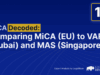Comparing MiCA (EU) to VARA (Dubai) and MAS (Singapore)